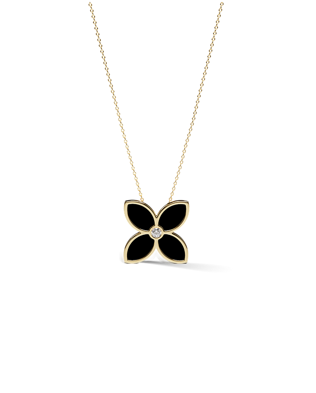 Yellow Gold Pendant with Black Enamel and Diamond