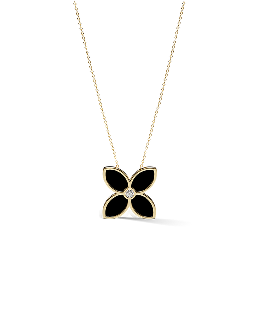 Yellow Gold Pendant with Black Enamel and Diamond