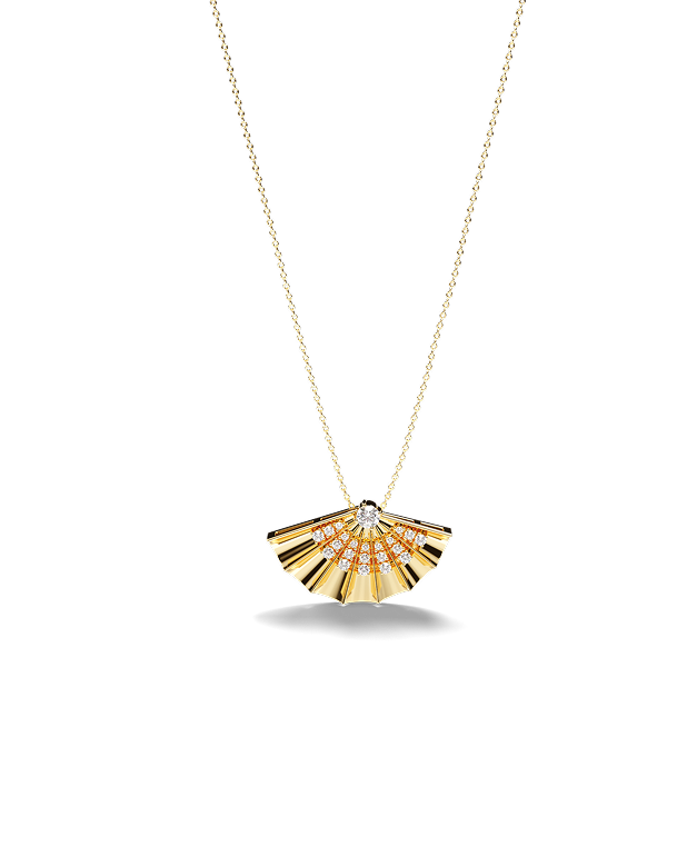 Yellow Gold Fan-shaped pendant with diamonds