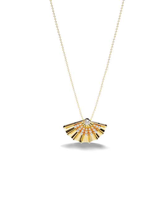 Yellow Gold Fan-shaped pendant with diamonds