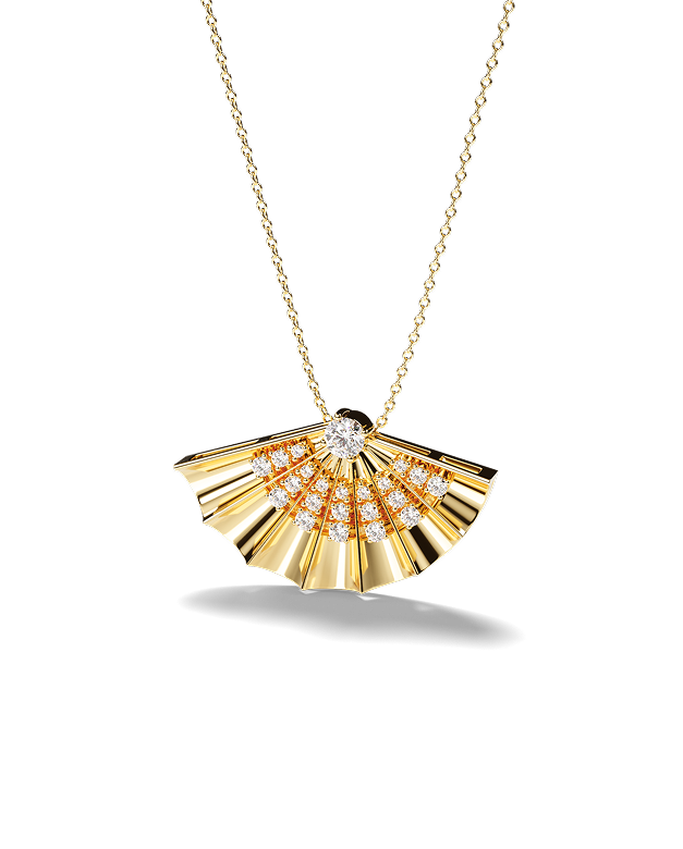 Yellow Gold Fan-shaped pendant with diamonds