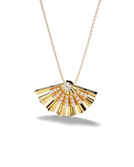 Yellow Gold Fan-shaped pendant with diamonds