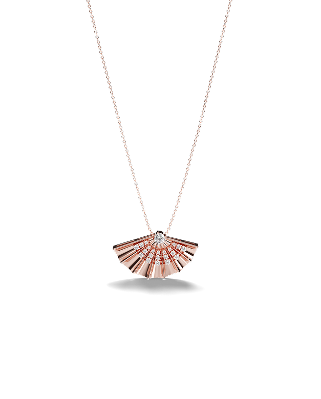 Yellow Gold Fan-shaped pendant with diamonds