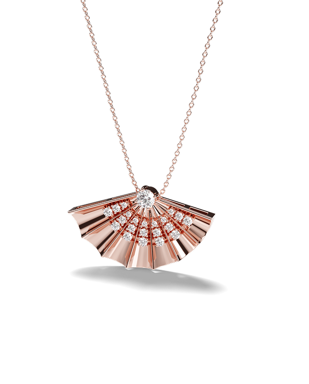 Yellow Gold Fan-shaped pendant with diamonds