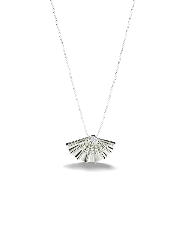 Yellow Gold Fan-shaped pendant with diamonds