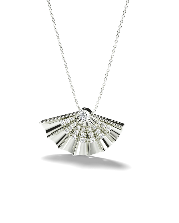 Yellow Gold Fan-shaped pendant with diamonds