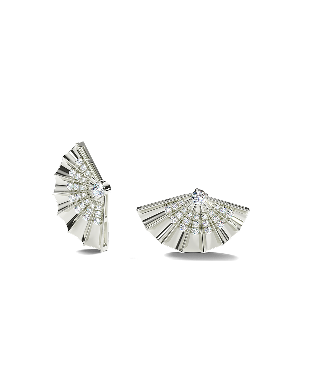 Yellow Gold Fan-Shaped Earrings with Diamonds