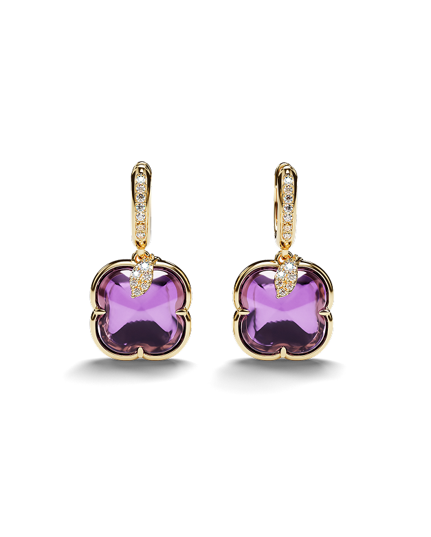Yellow Gold earrings with Ametist and Diamonds