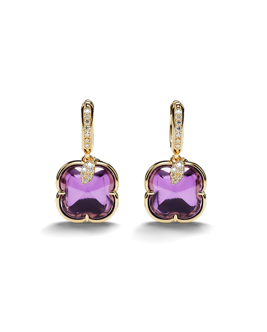 Yellow Gold earrings with Ametist and Diamonds