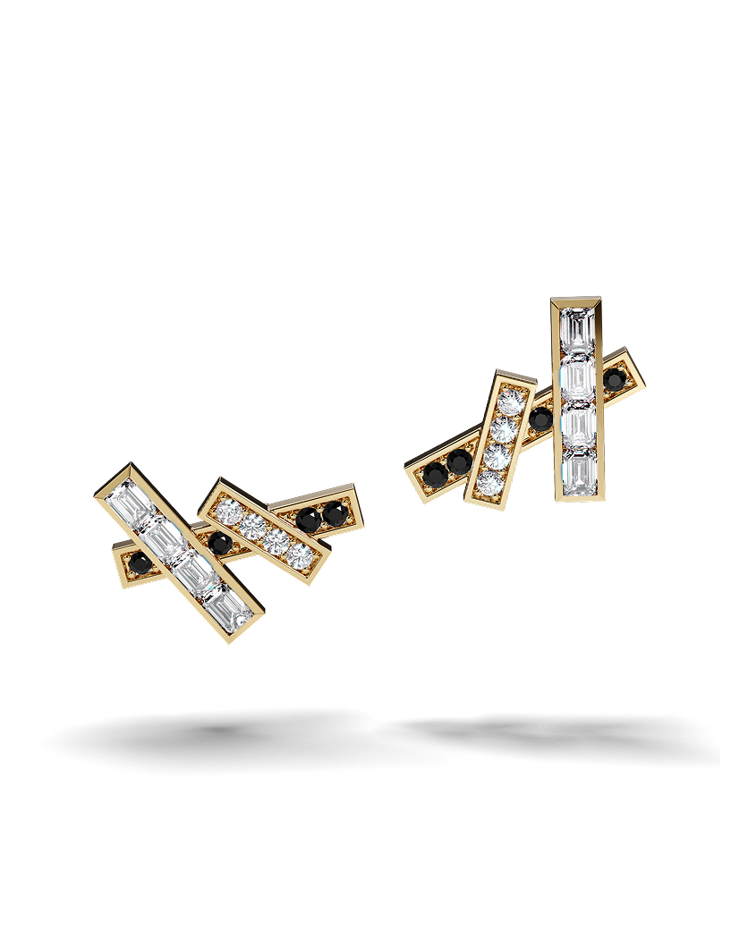 White Gold Stud Earrings with Black and White Diamonds