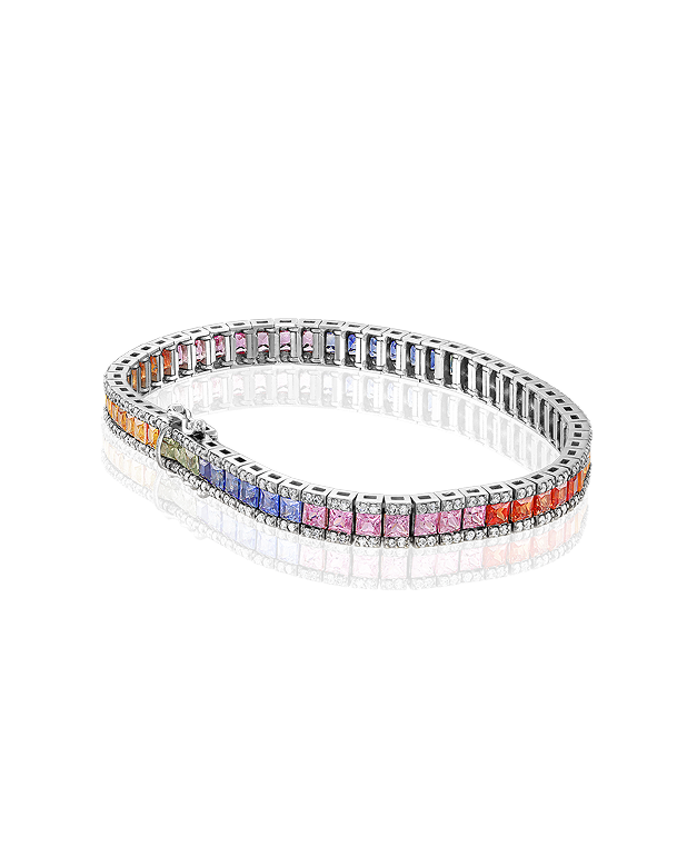 White 18kt gold tennis bracelet with sapphires and diamonds