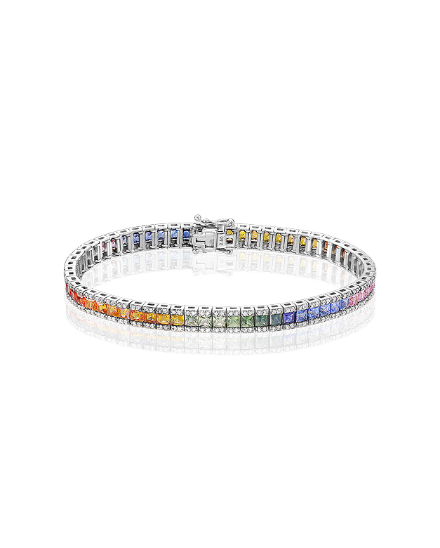 White 18kt gold tennis bracelet with sapphires and diamonds