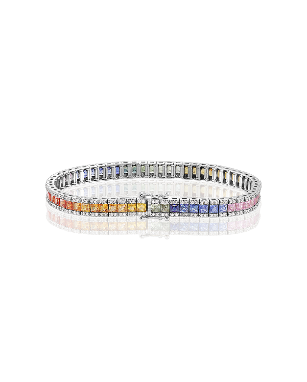 White 18kt gold tennis bracelet with sapphires and diamonds