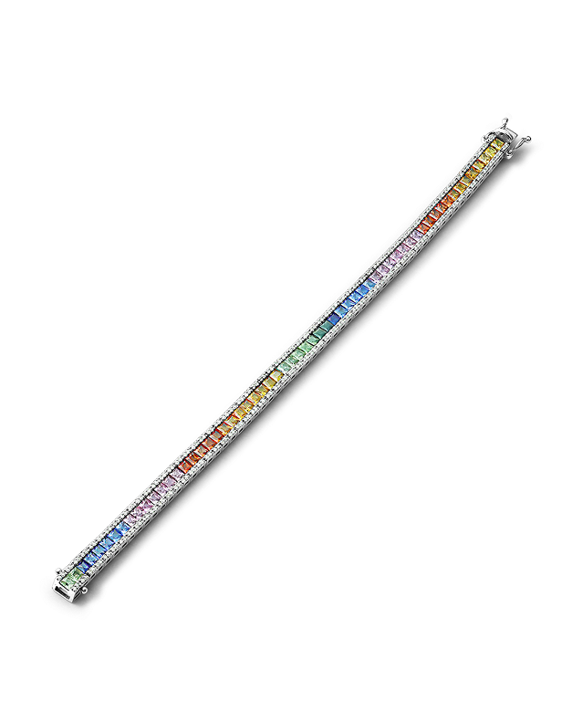 White 18kt gold tennis bracelet with sapphires and diamonds