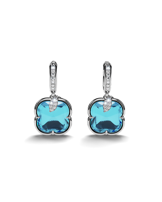 White Gold Floral Earrings with Blue Topaz and Diamonds