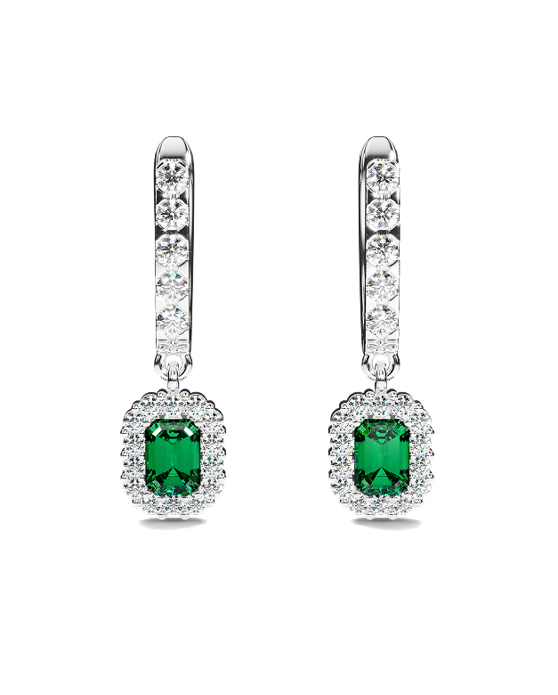 White Gold Earring with emeralds and diamonds