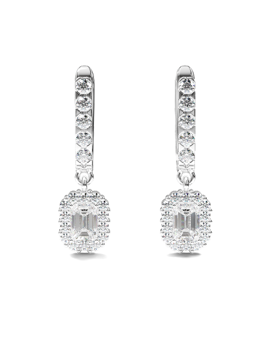 White Gold Earrings with Emerald-Cut and Round Diamonds