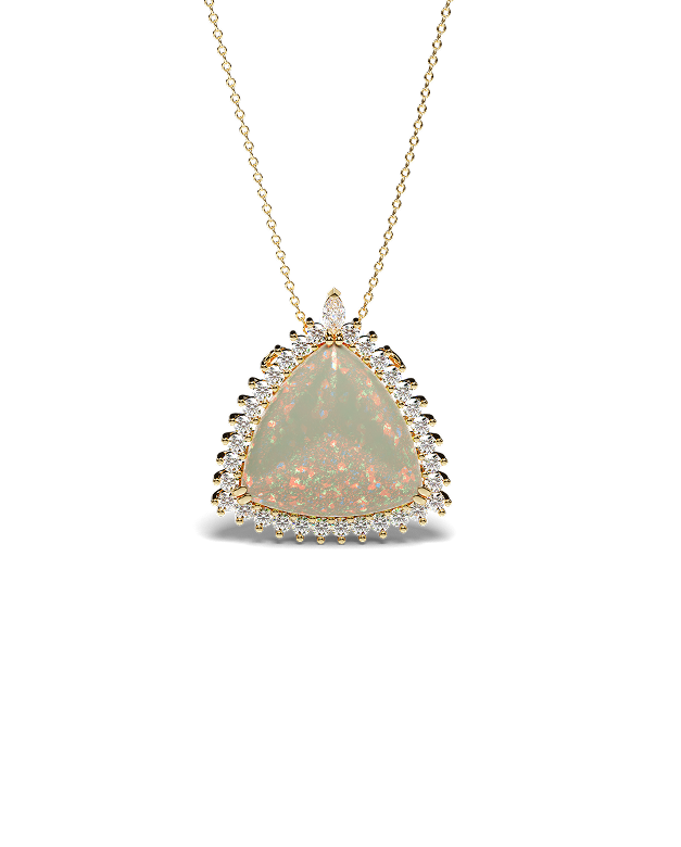 Yellow Gold Pendant with Opal and Diamond halo
