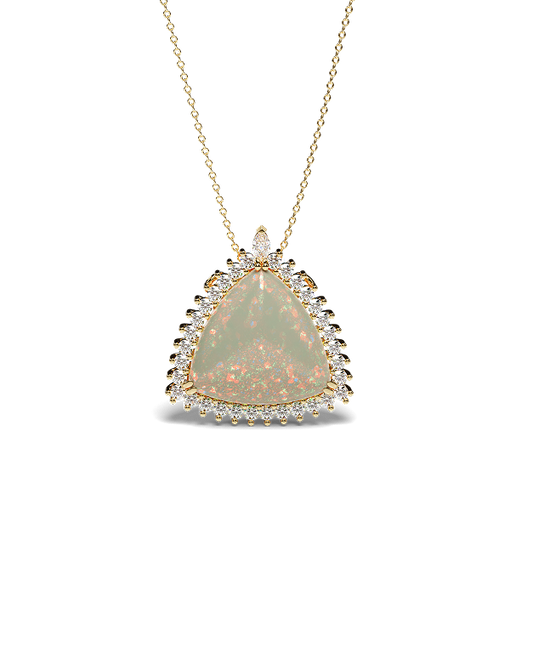 Yellow Gold Pendant with Opal and Diamond halo