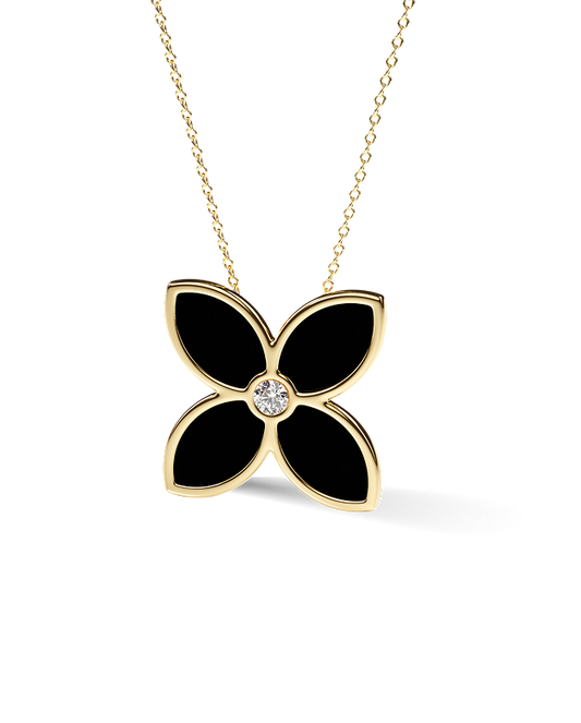 Yellow Gold Pendant with Black Enamel and Diamond