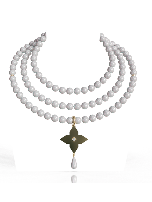 Three-Strand Freshwater Pearl Necklace with Removable Diamond Pendant