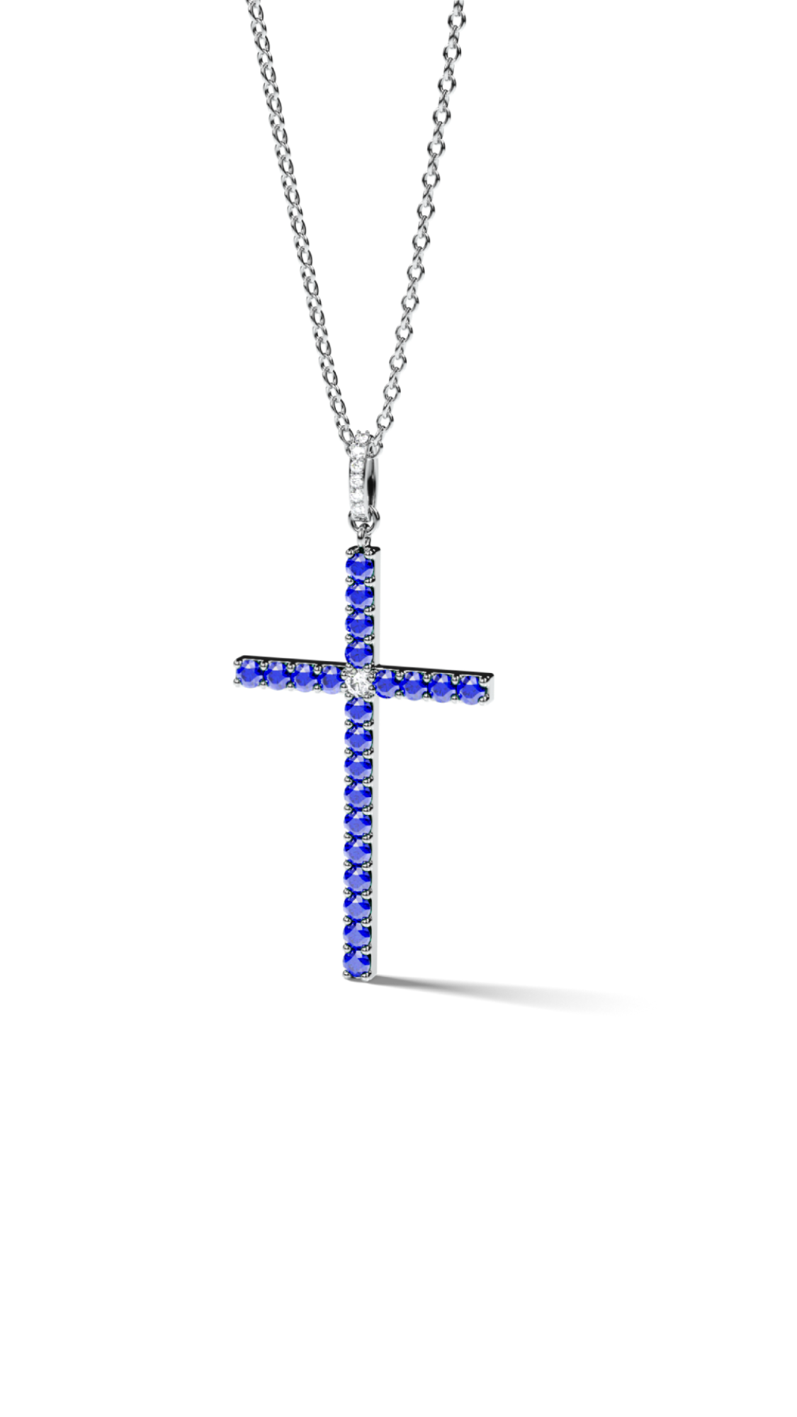 White Gold Cross Pendant with Emeralds