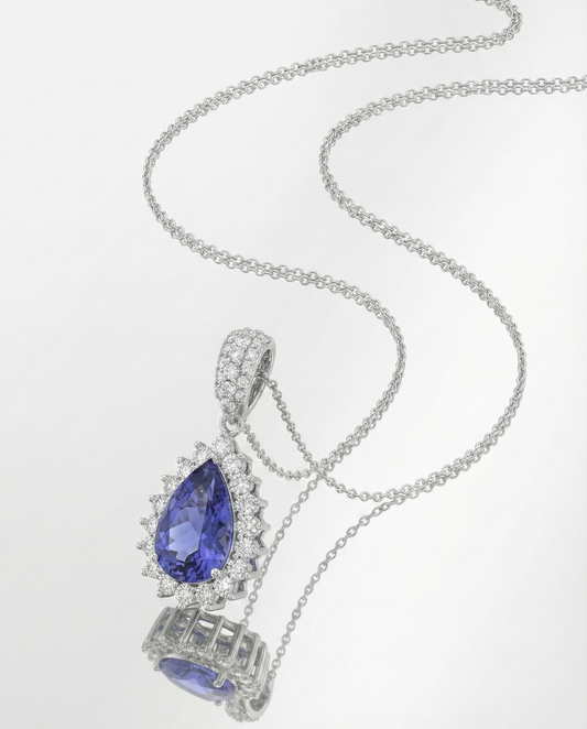 3.2ct Natural Tanzanite Sunburst Pendant | Violet-Blue Color & Diamond Halo