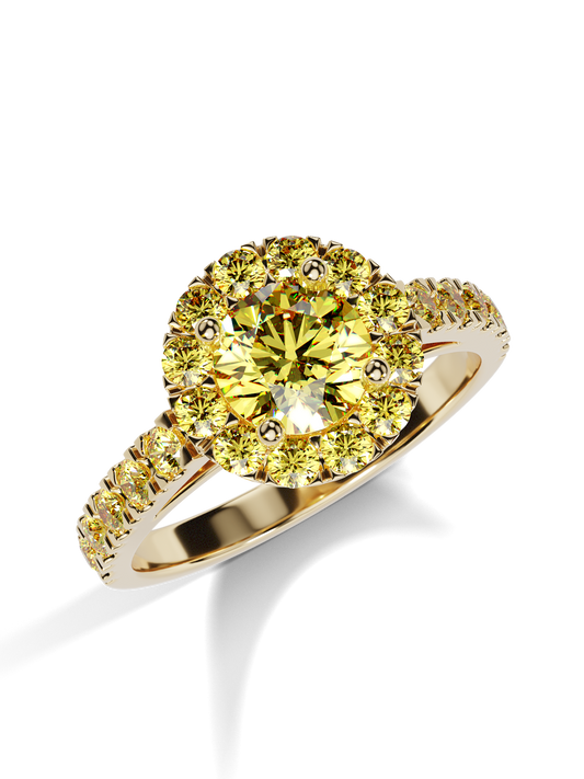 Yellow gold ring with fancy diamonds