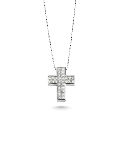 18K White Gold Pave Diamond Cross Pendant Necklace