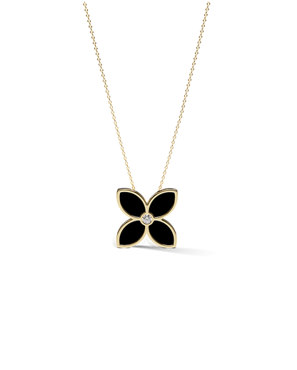 Yellow Gold Pendant with Black Enamel and Diamond