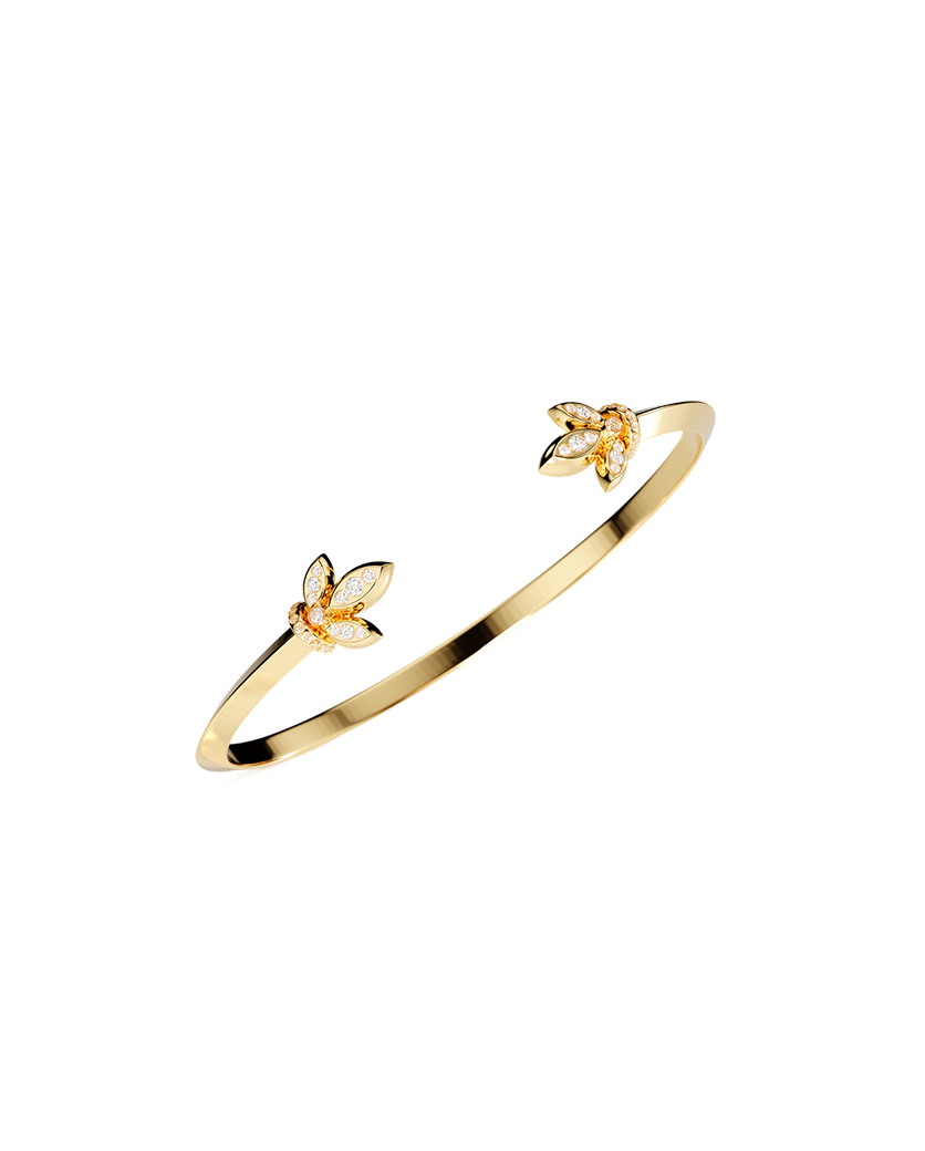 Petal-Design Diamond Accent Gold Bangle