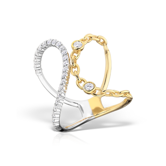 Two-tone diamond bypass ring 14k gold