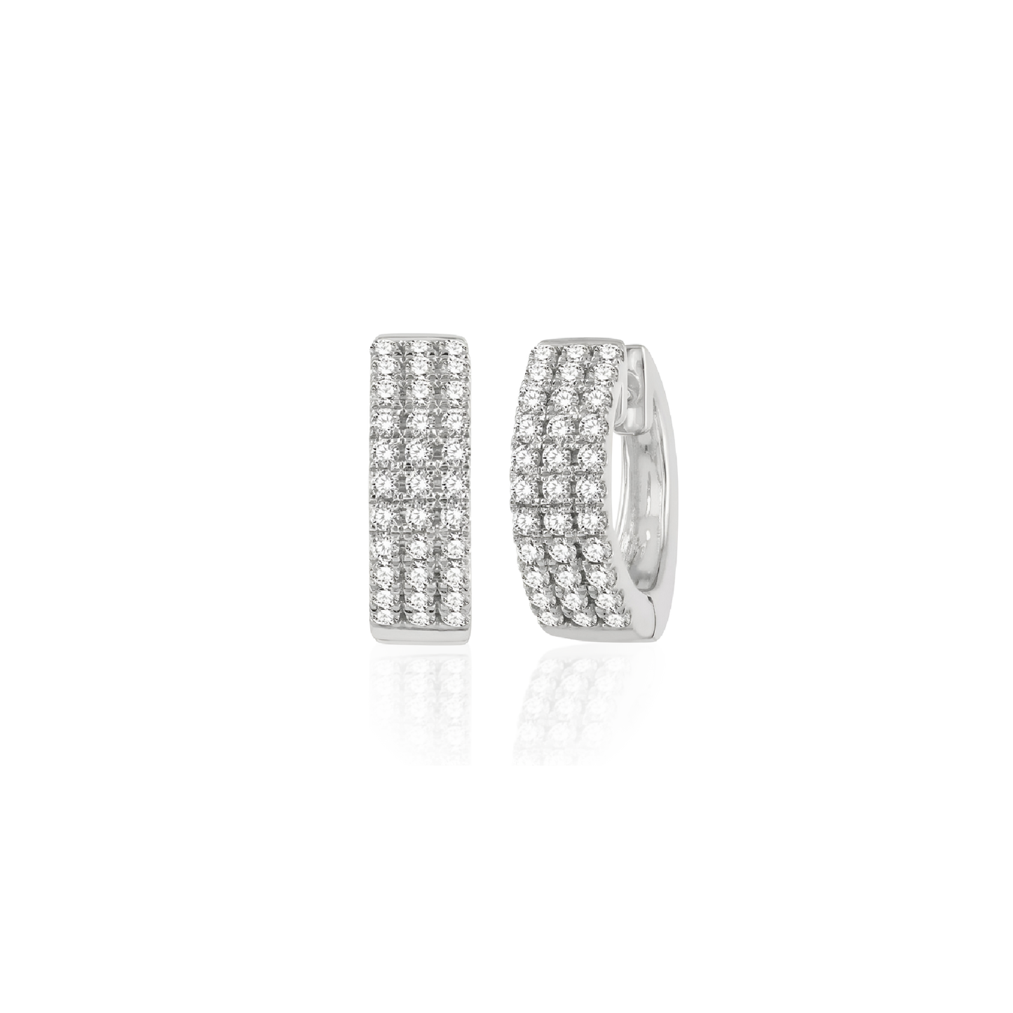 18k White Gold Diamond Huggie Hoop Earrings | 1.2ct Natural Pavé Luxury Studs