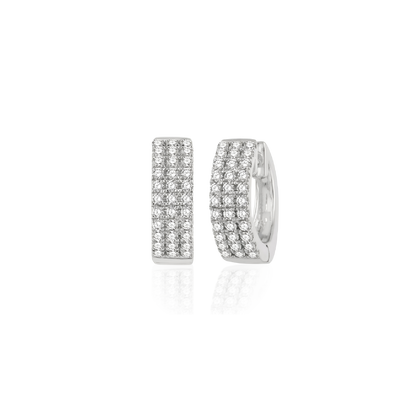 18k White Gold Diamond Huggie Hoop Earrings | 1.2ct Natural Pavé Luxury Studs