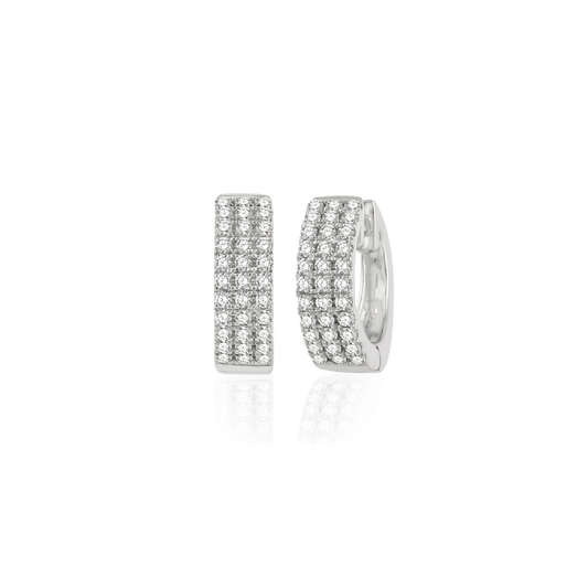 18k White Gold Diamond Huggie Hoop Earrings | 1.2ct Natural Pavé Luxury Studs