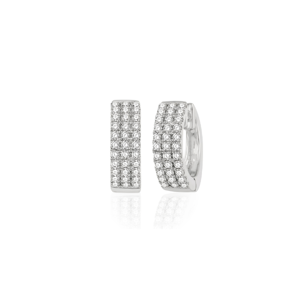 18k White Gold Diamond Huggie Hoop Earrings | 1.2ct Natural Pavé Luxury Studs