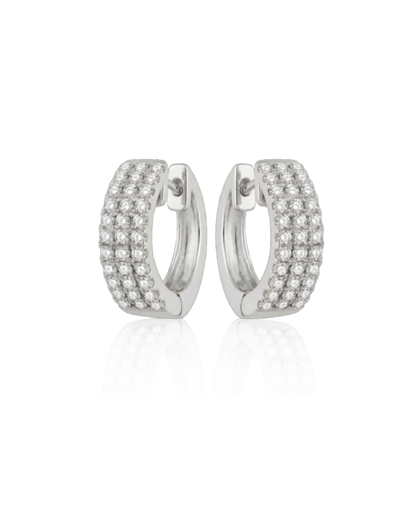 18k White Gold Diamond Huggie Hoop Earrings | 1.2ct Natural Pavé Luxury Studs