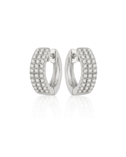 18k White Gold Diamond Huggie Hoop Earrings | 1.2ct Natural Pavé Luxury Studs