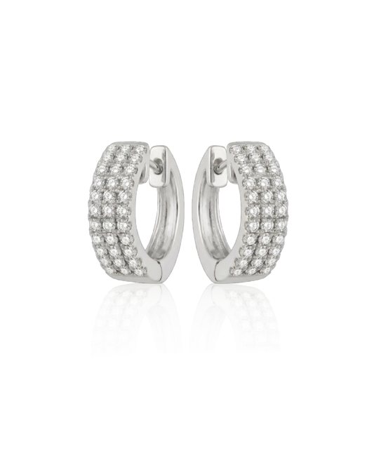 18k White Gold Diamond Huggie Hoop Earrings | 1.2ct Natural Pavé Luxury Studs