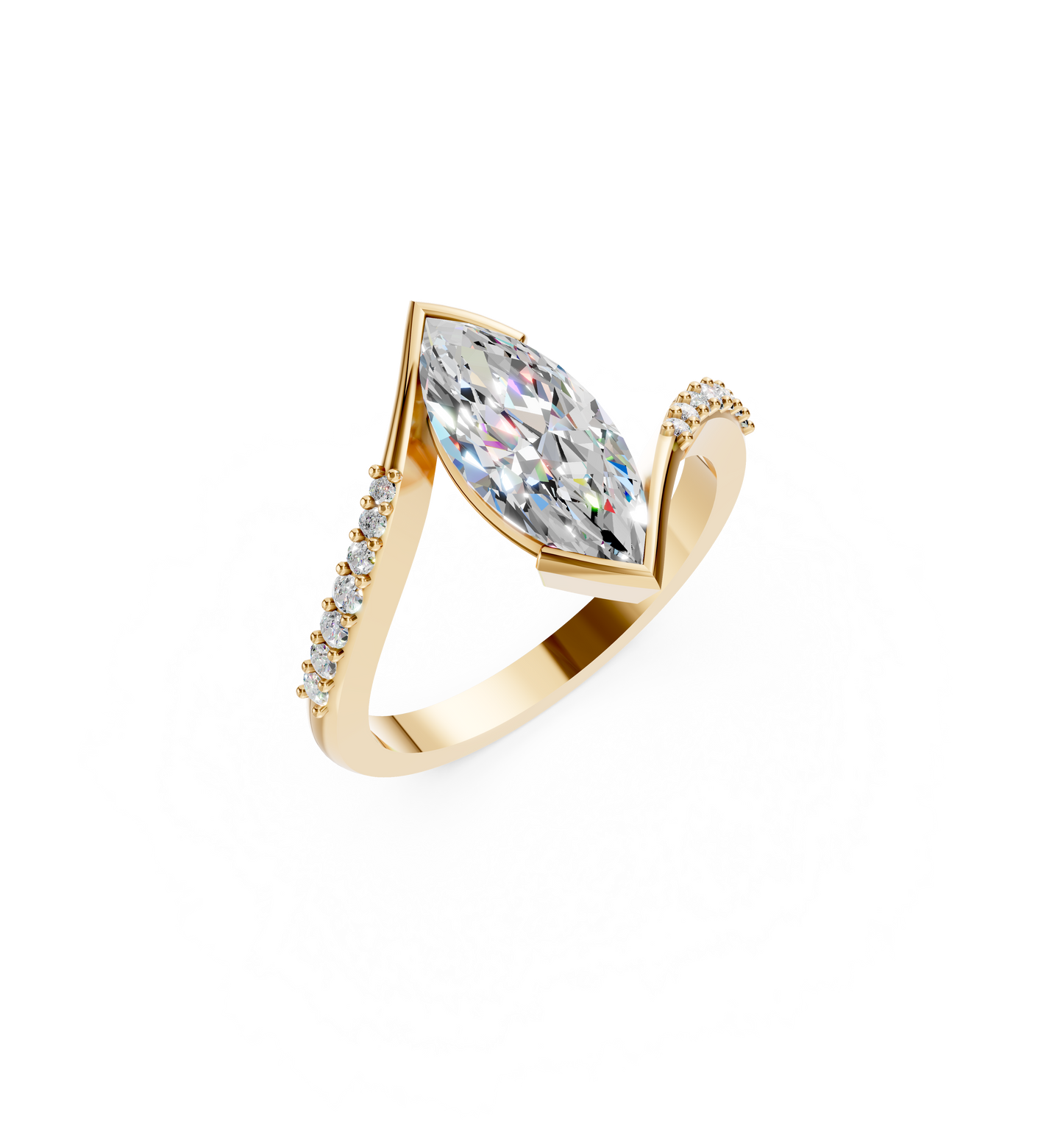 18k Yellow Gold Natural Marquise Diamond Ring | 1.3ctw Bespoke Engagement Band