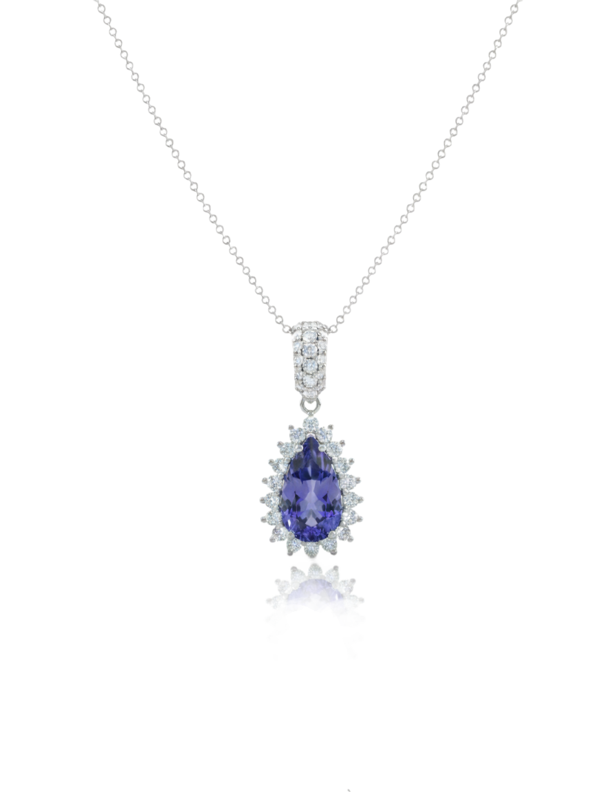 3.2ct Natural Tanzanite Sunburst Pendant | Violet-Blue Color & Diamond Halo