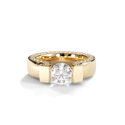 Yellow Gold Pavé Diamond Solitaire Ring