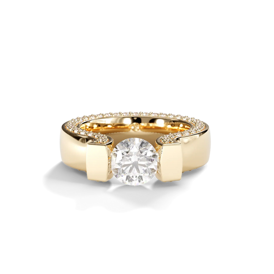 Yellow Gold Pavé Diamond Solitaire Ring