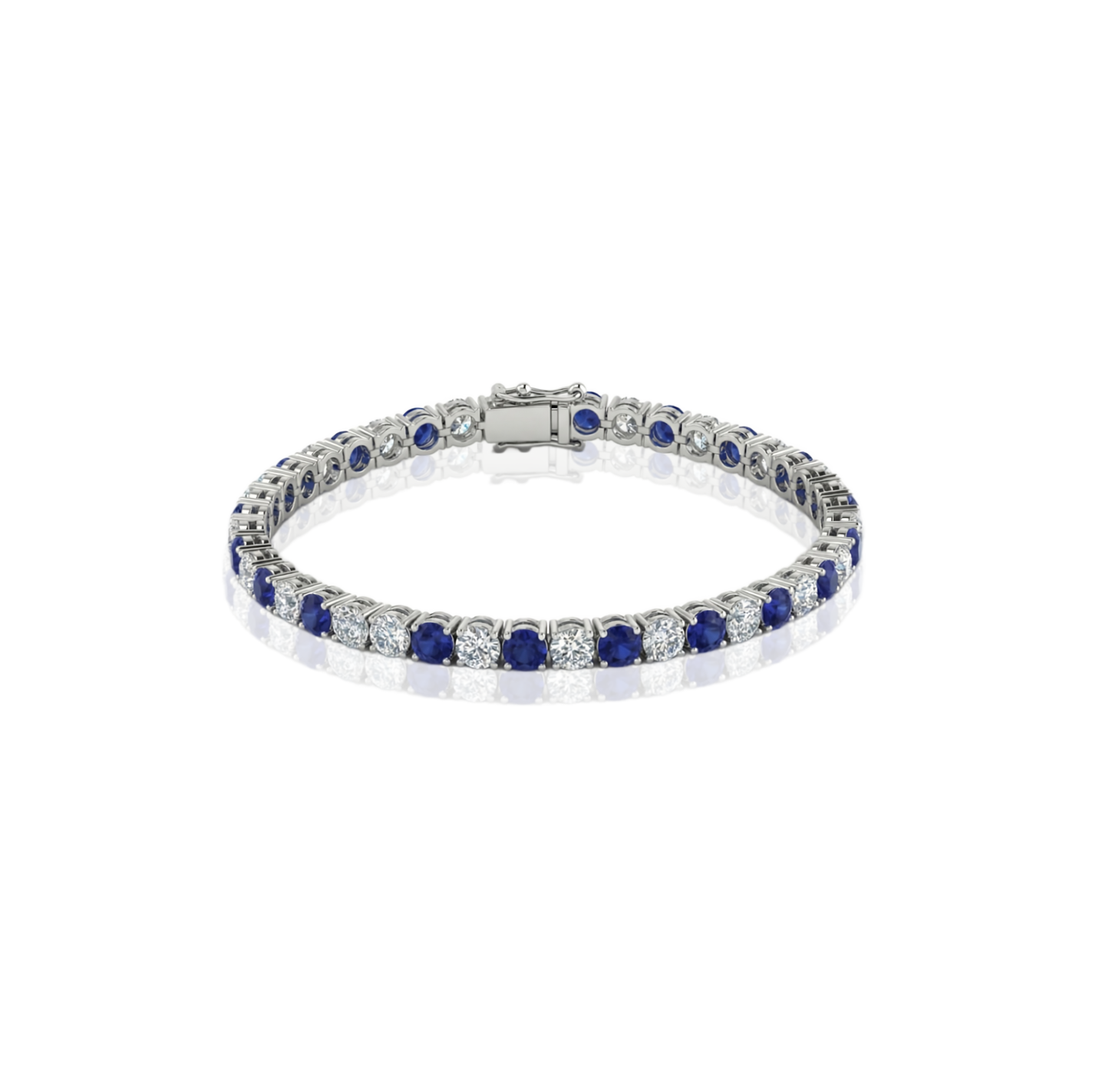 White gold tennis bracelet set with blue sapphires and diamonds 4ct