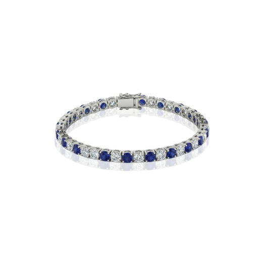 White gold tennis bracelet set with blue sapphires and diamonds 4ct