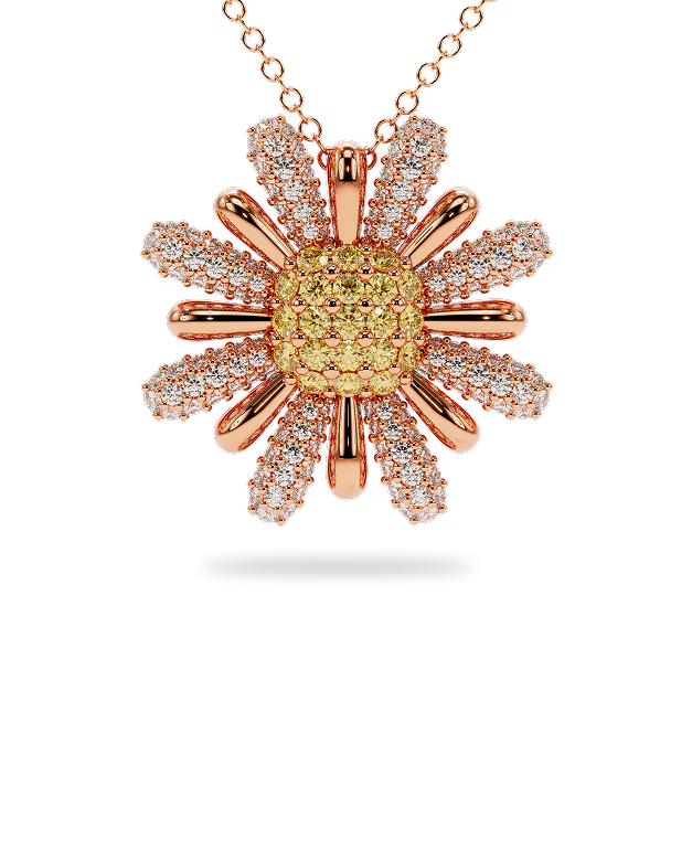 Yellow & White Diamond Daisy Pendant Necklace