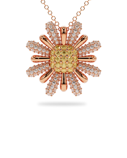 Yellow & White Diamond Daisy Pendant Necklace