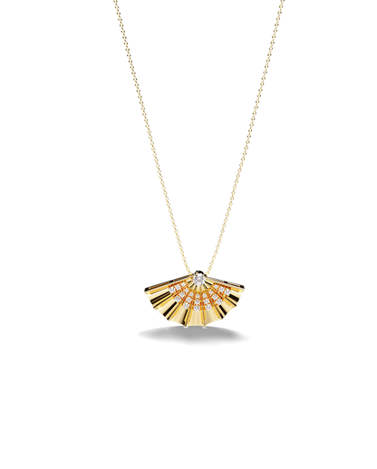 Yellow Gold Fan-shaped pendant with diamonds
