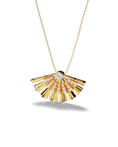 Yellow Gold Fan-shaped pendant with diamonds