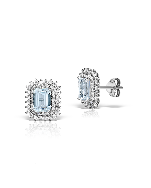 18kt white gold Earrings with Emerald cut Aquamarines and Diamonds